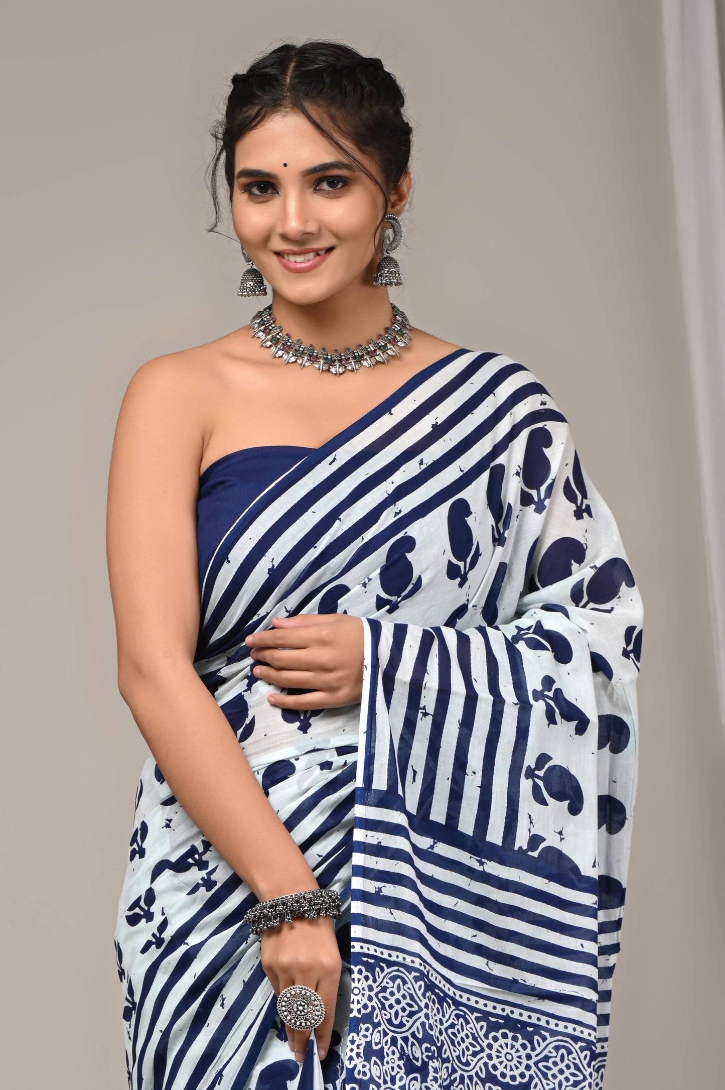 Printed Pure Cotton Mulmul Saree With Blouse