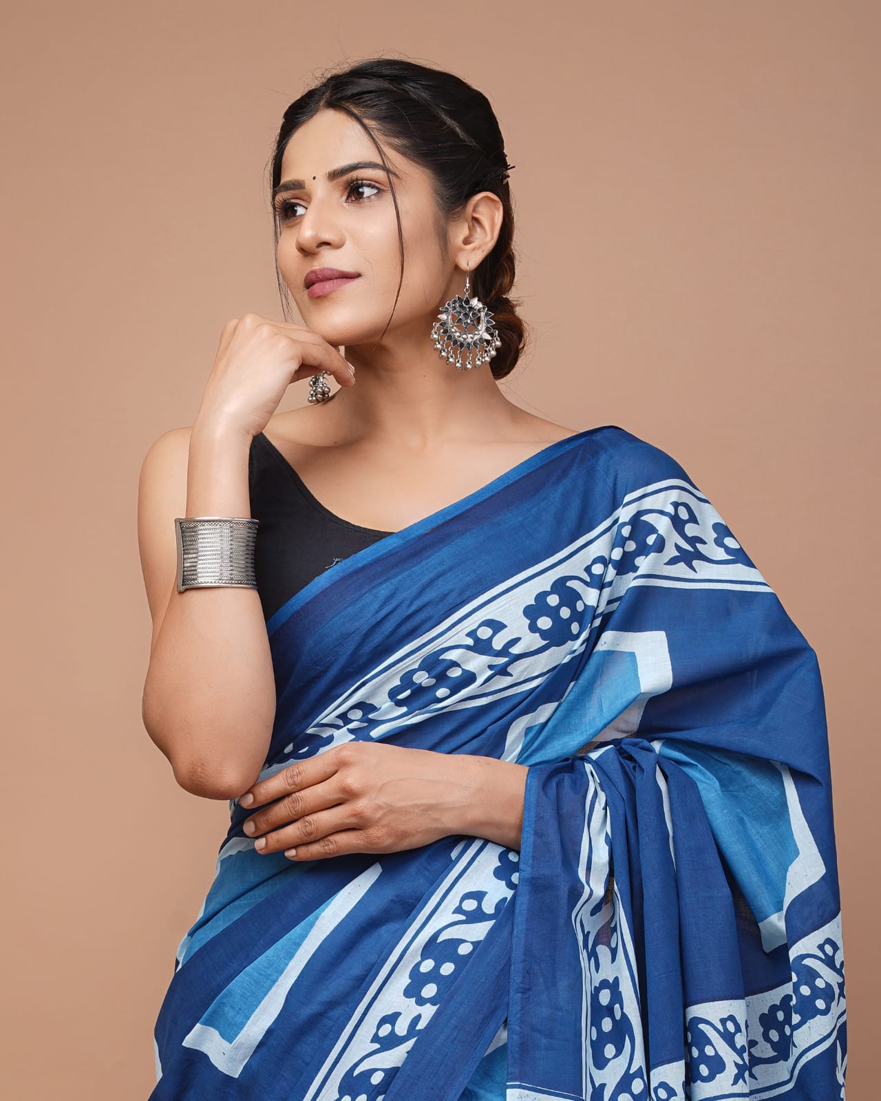 Printed Pure Cotton Mulmul Saree With Blouse