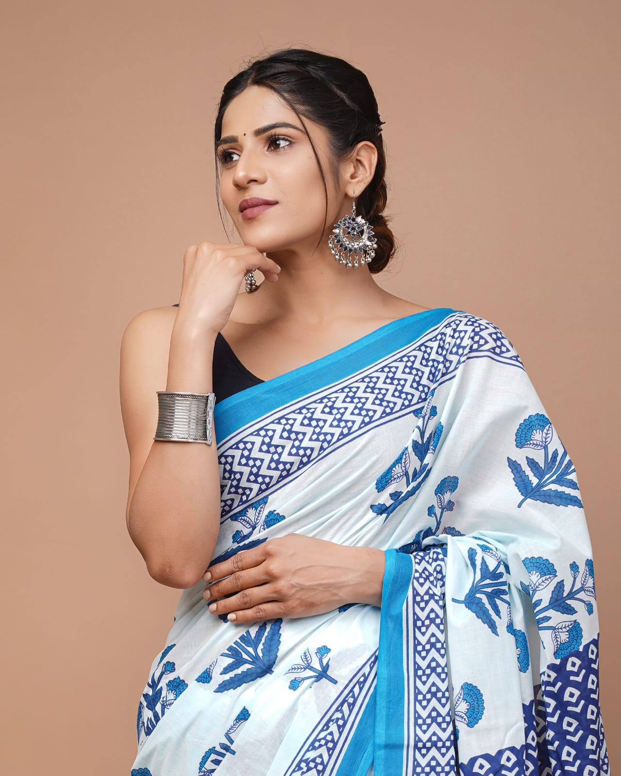 Printed Pure Cotton Mulmul Saree With Blouse