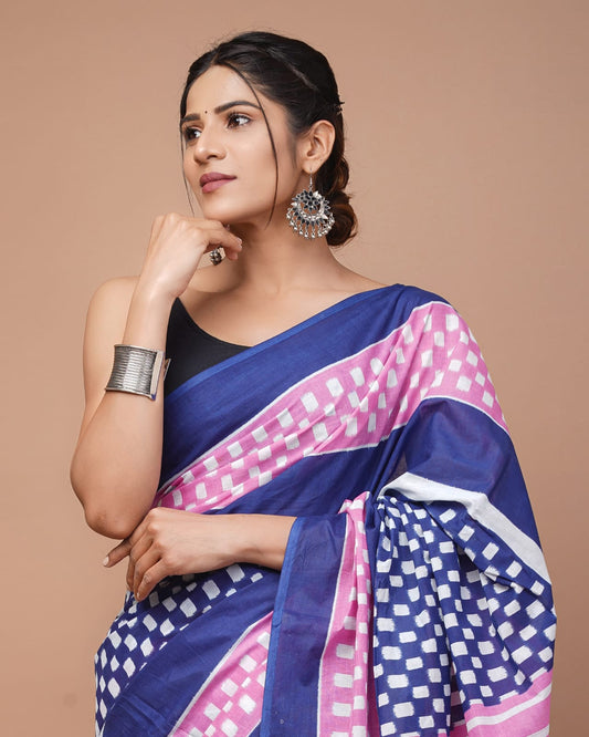 Printed Pure Cotton Mulmul Saree With Blouse
