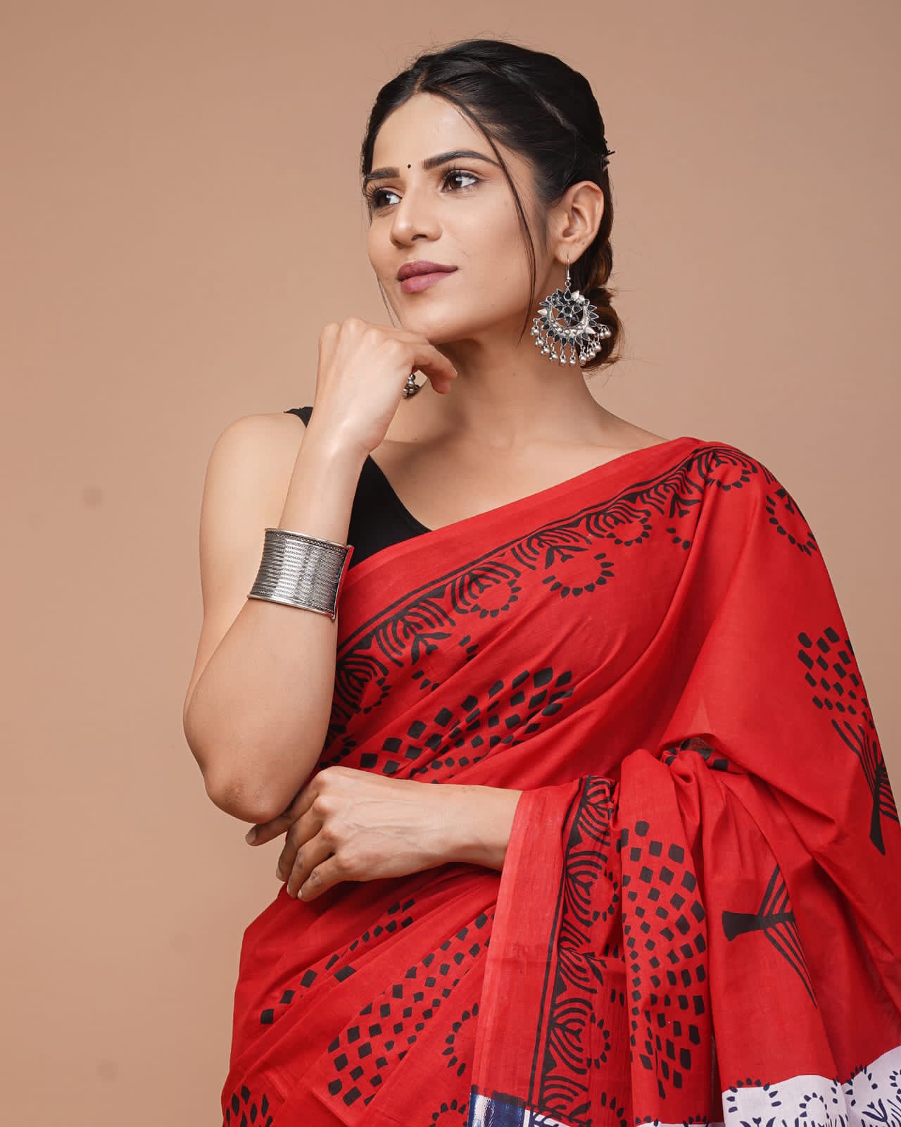 Printed Pure Cotton Mulmul Saree With Blouse