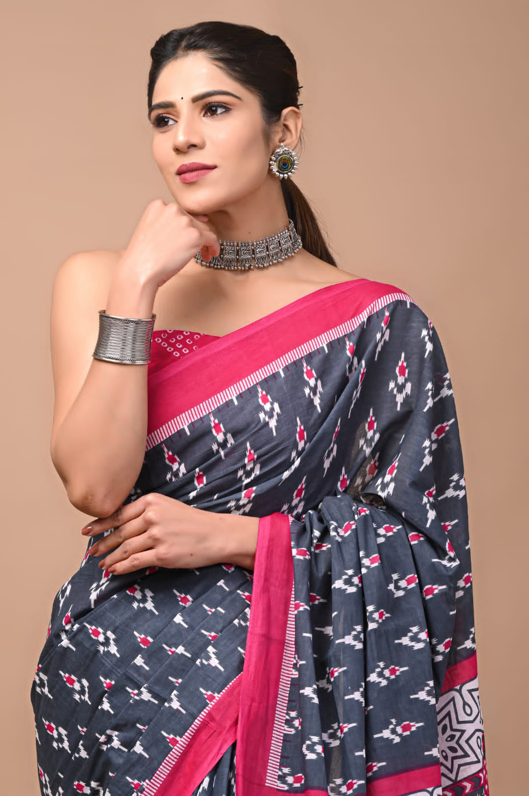 Printed Pure Cotton Mulmul Saree With Blouse