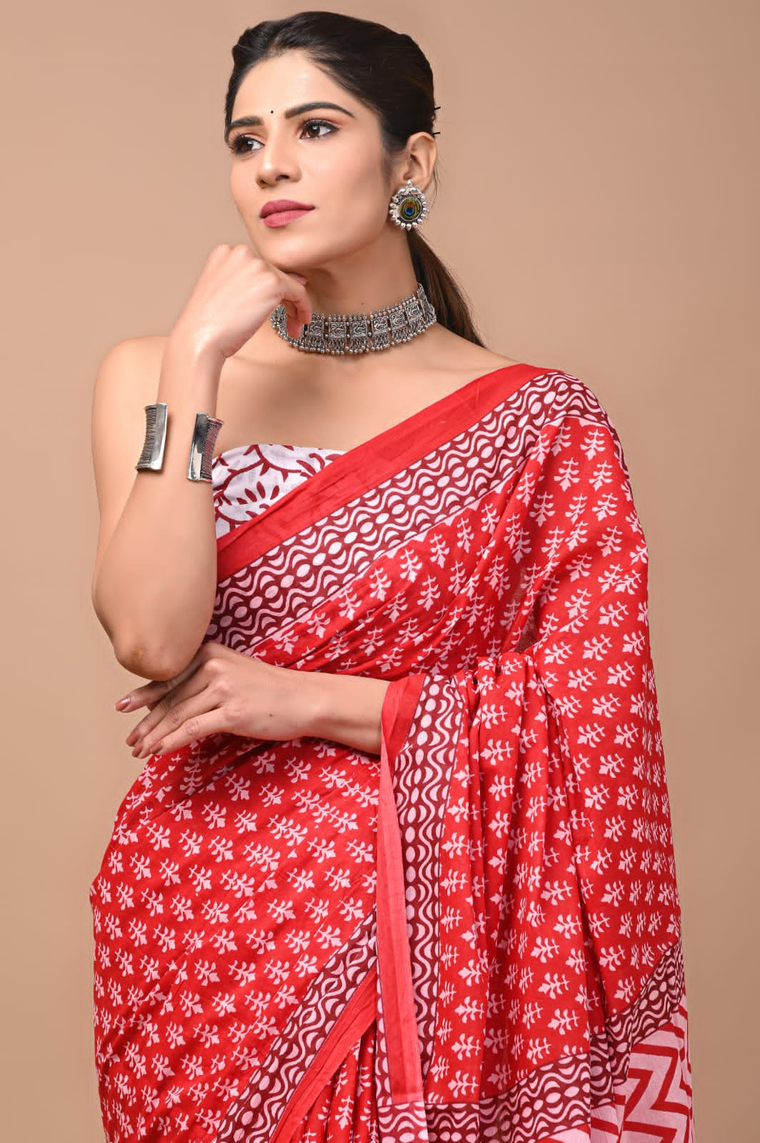 Printed Pure Cotton Mulmul Saree With Blouse