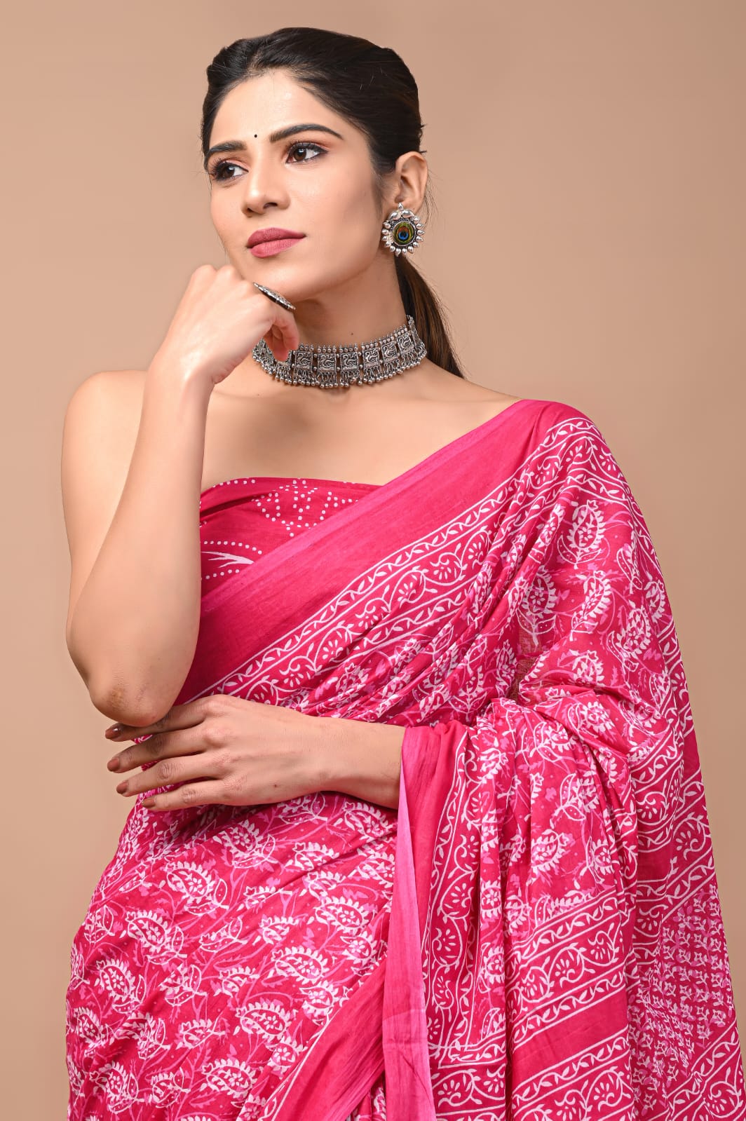 Printed Pure Cotton Mulmul Saree With Blouse