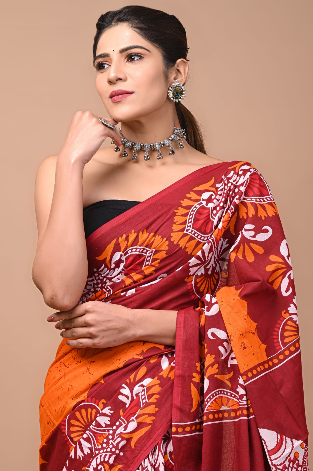 Printed Pure Cotton Mulmul Saree With Blouse