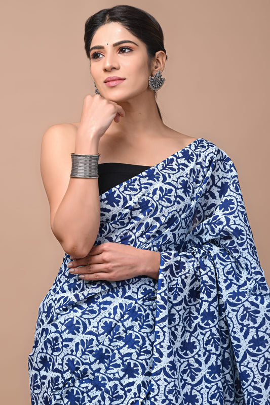 Printed Pure Cotton Mulmul Saree With Blouse