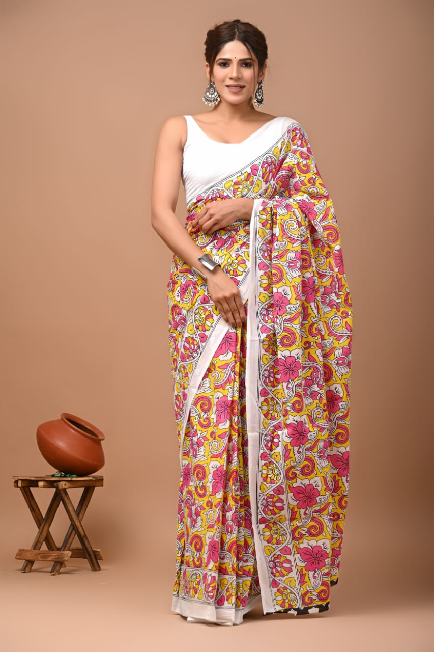 Printed Pure Cotton Mulmul Saree With Blouse