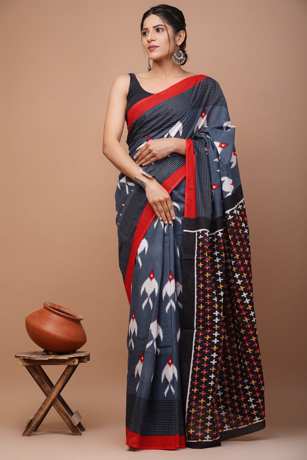 Printed Pure Cotton Mulmul Saree With Blouse