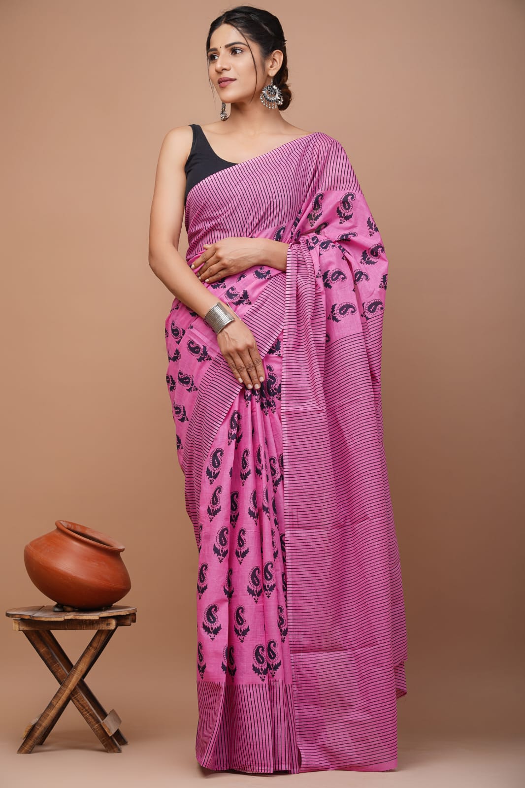 Printed Pure Cotton Mulmul Saree With Blouse