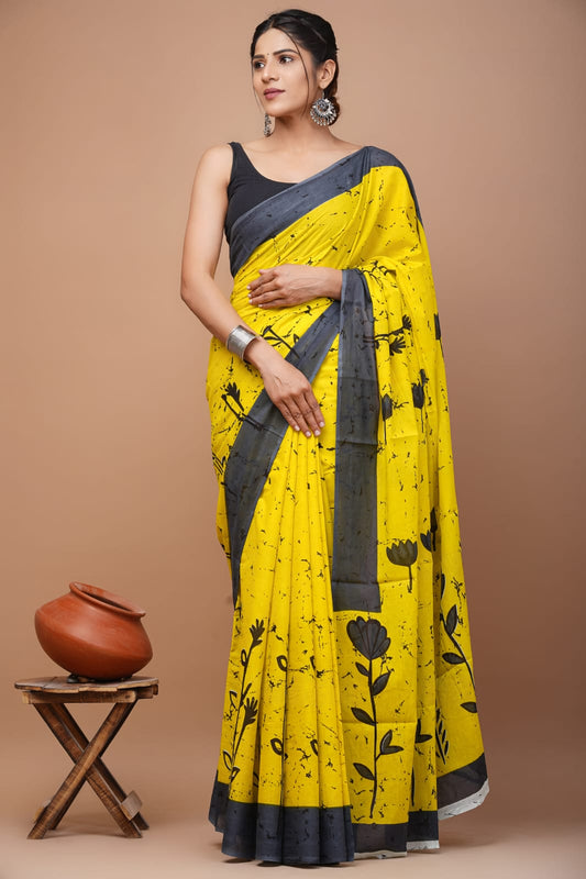 Printed Pure Cotton Mulmul Saree With Blouse