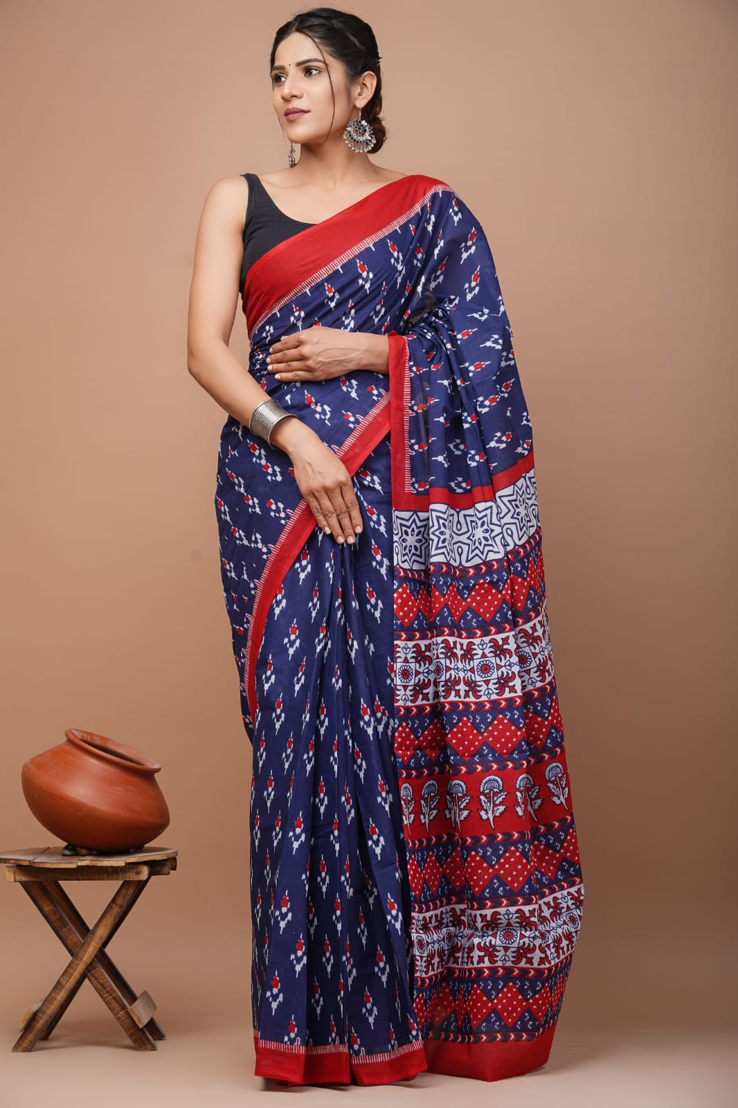 Printed Pure Cotton Mulmul Saree With Blouse