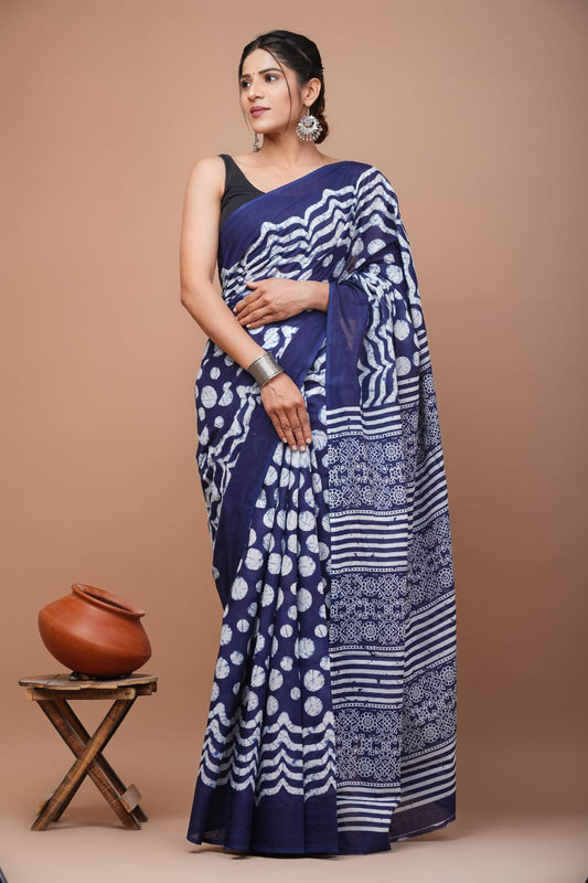 Printed Pure Cotton Mulmul Saree With Blouse