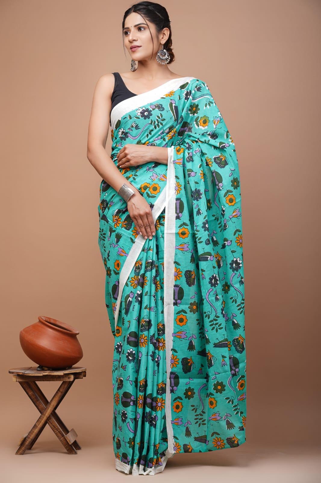 Printed Pure Cotton Mulmul Saree With Blouse