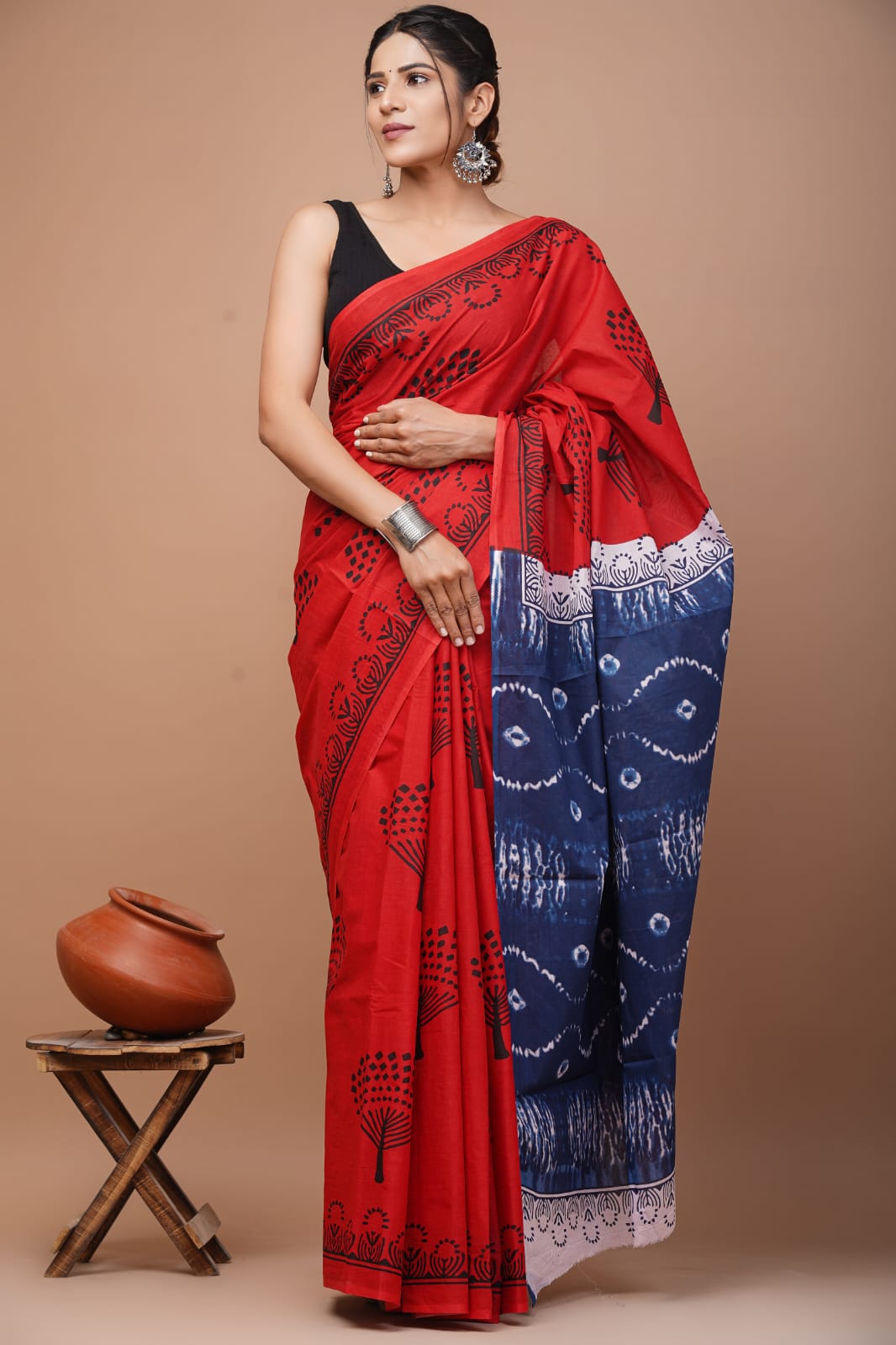 Printed Pure Cotton Mulmul Saree With Blouse
