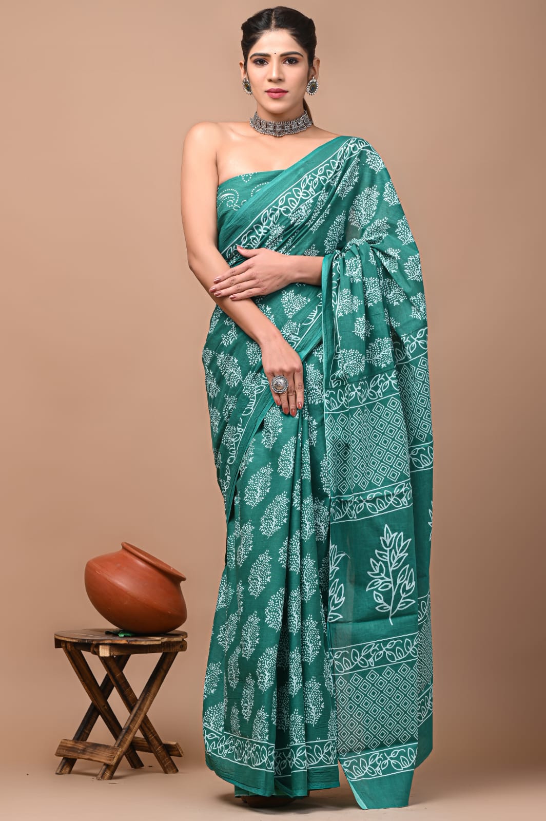 Printed Pure Cotton Mulmul Saree With Blouse