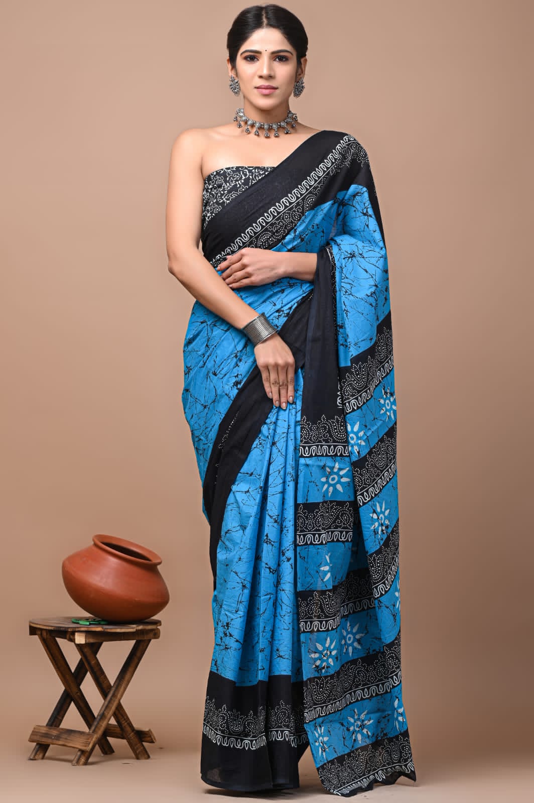 Printed Pure Cotton Mulmul Saree With Blouse