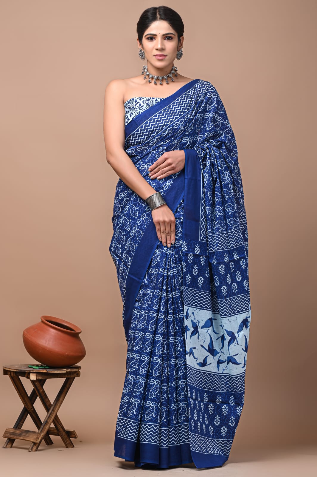 Printed Pure Cotton Mulmul Saree With Blouse