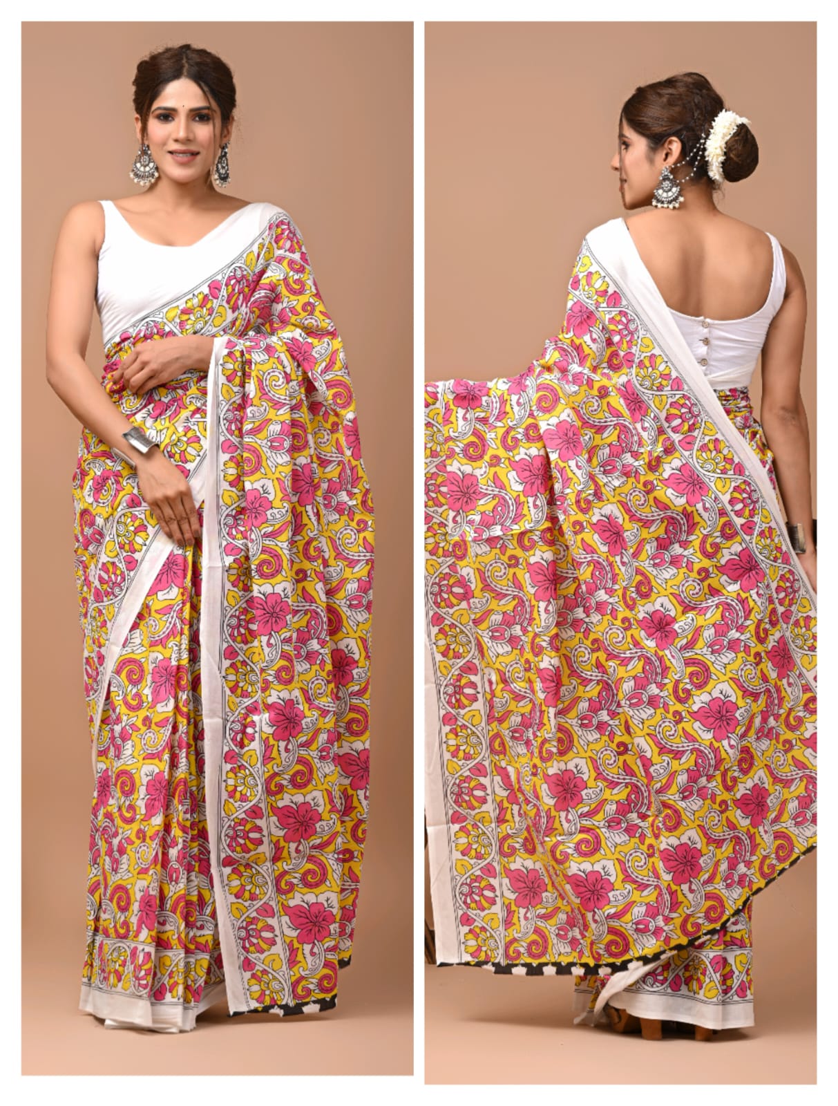 Printed Pure Cotton Mulmul Saree With Blouse