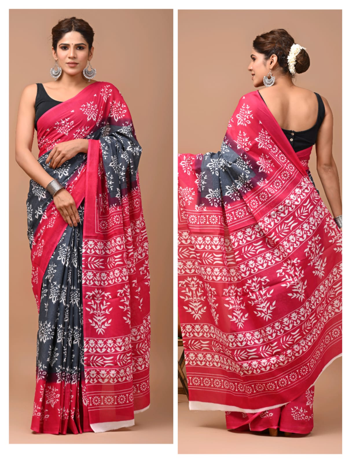 Printed Pure Cotton Mulmul Saree With Blouse