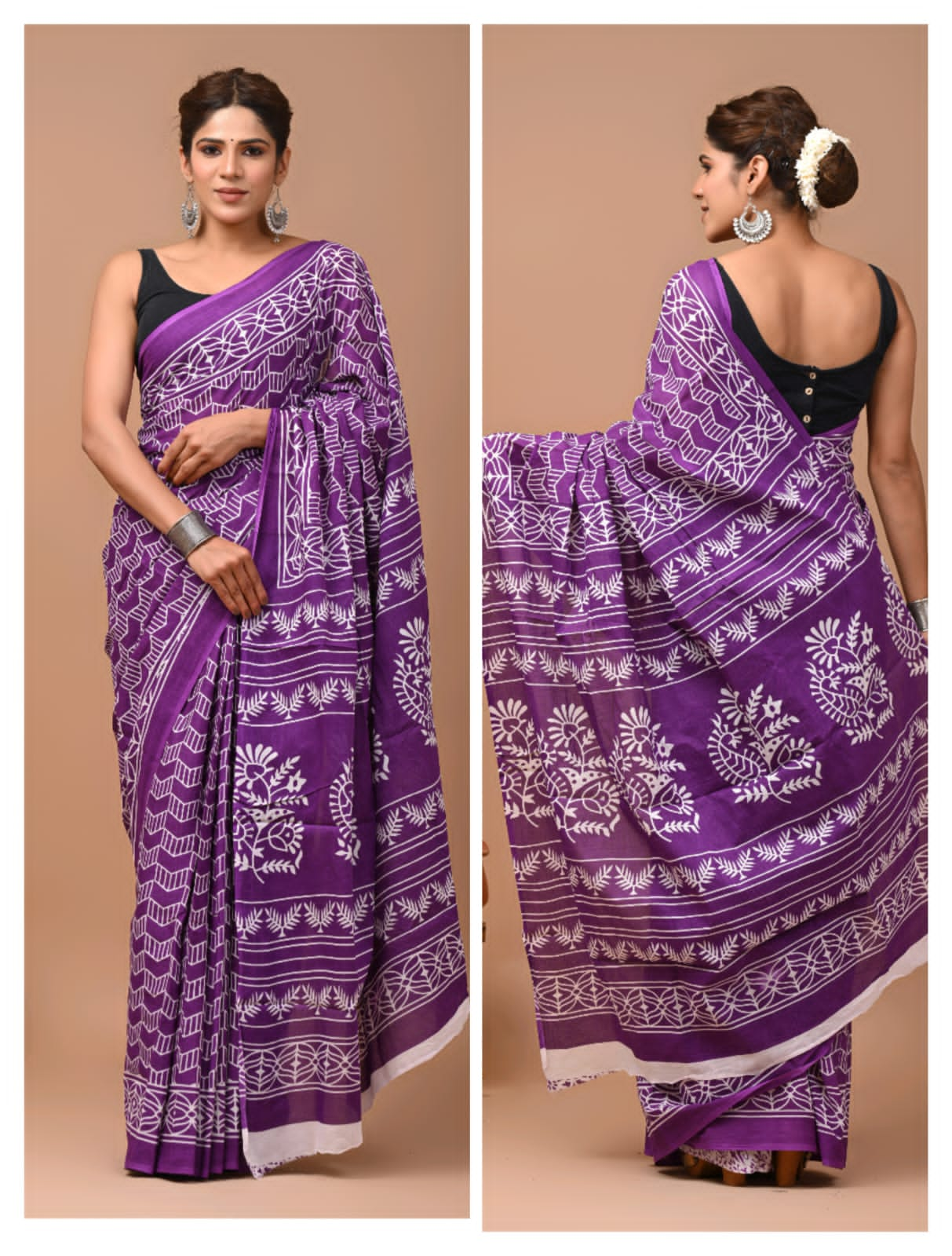 Printed Pure Cotton Mulmul Saree With Blouse