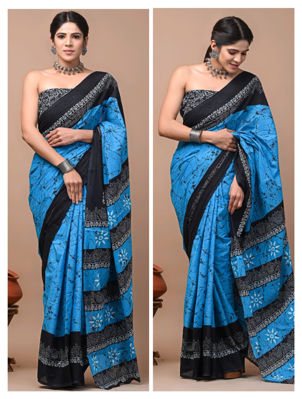 Printed Pure Cotton Mulmul Saree With Blouse