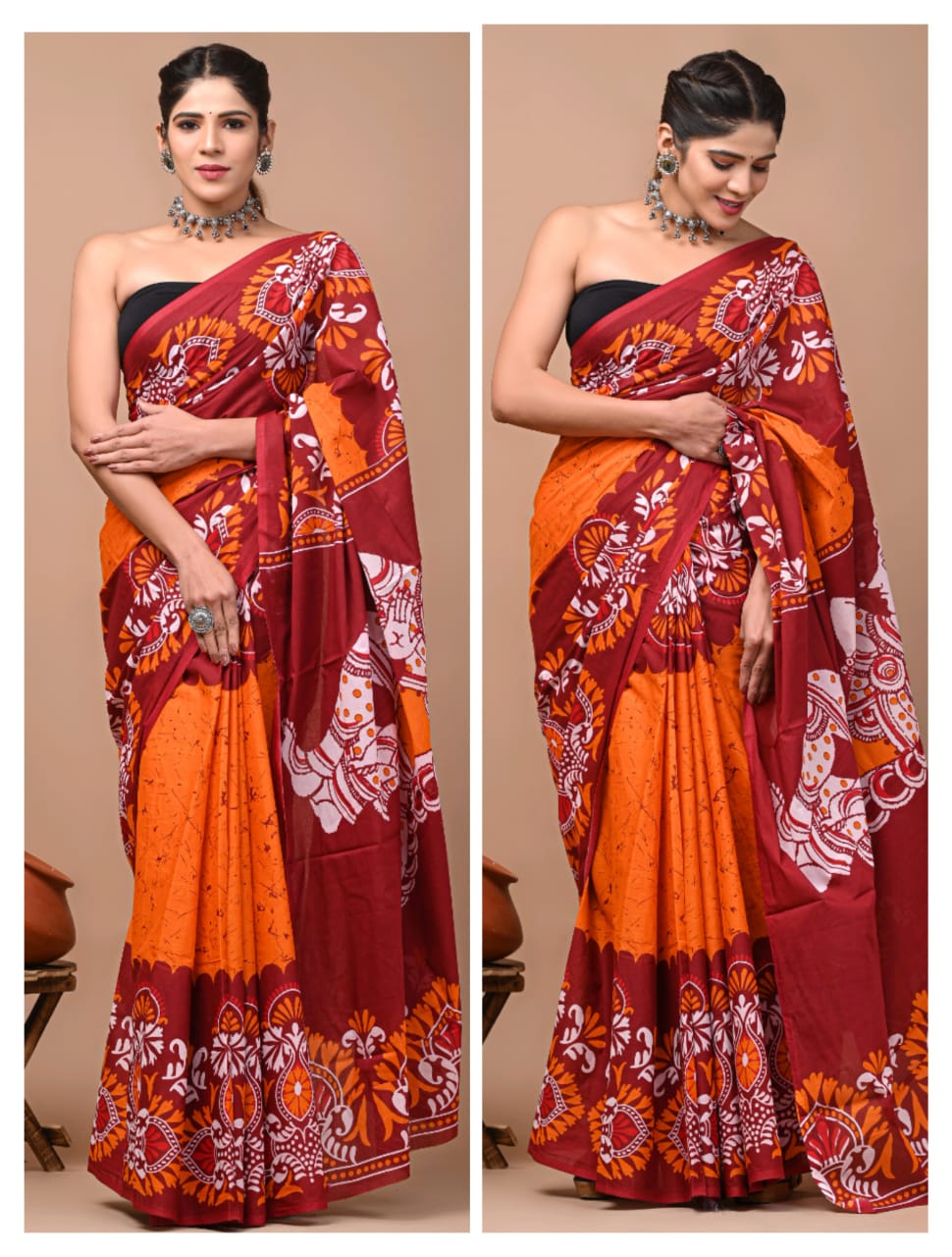 Printed Pure Cotton Mulmul Saree With Blouse