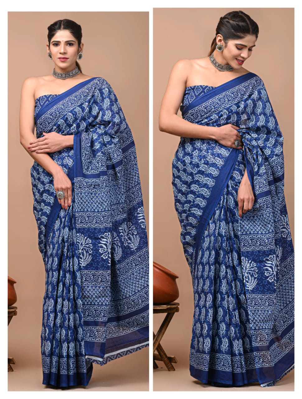 Printed Pure Cotton Mulmul Saree With Blouse