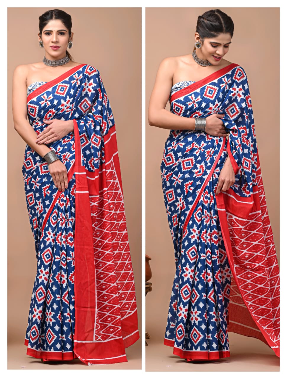 Printed Pure Cotton Mulmul Saree With Blouse