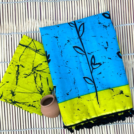 Printed Pure Cotton Mulmul Saree With PomPom Lace