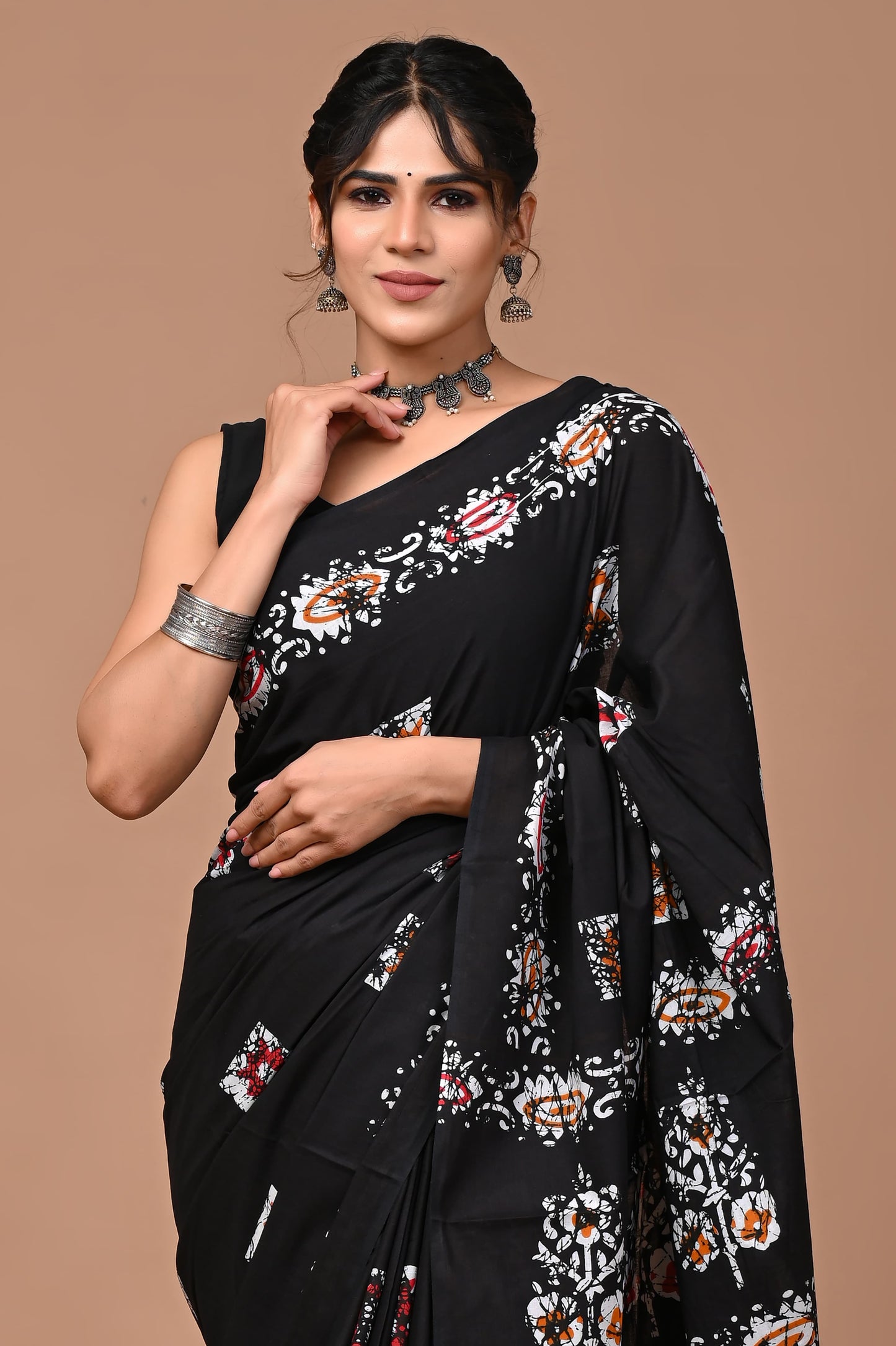 Jaipuri Printed Pure Cotton Mulmul Saree With Blouse