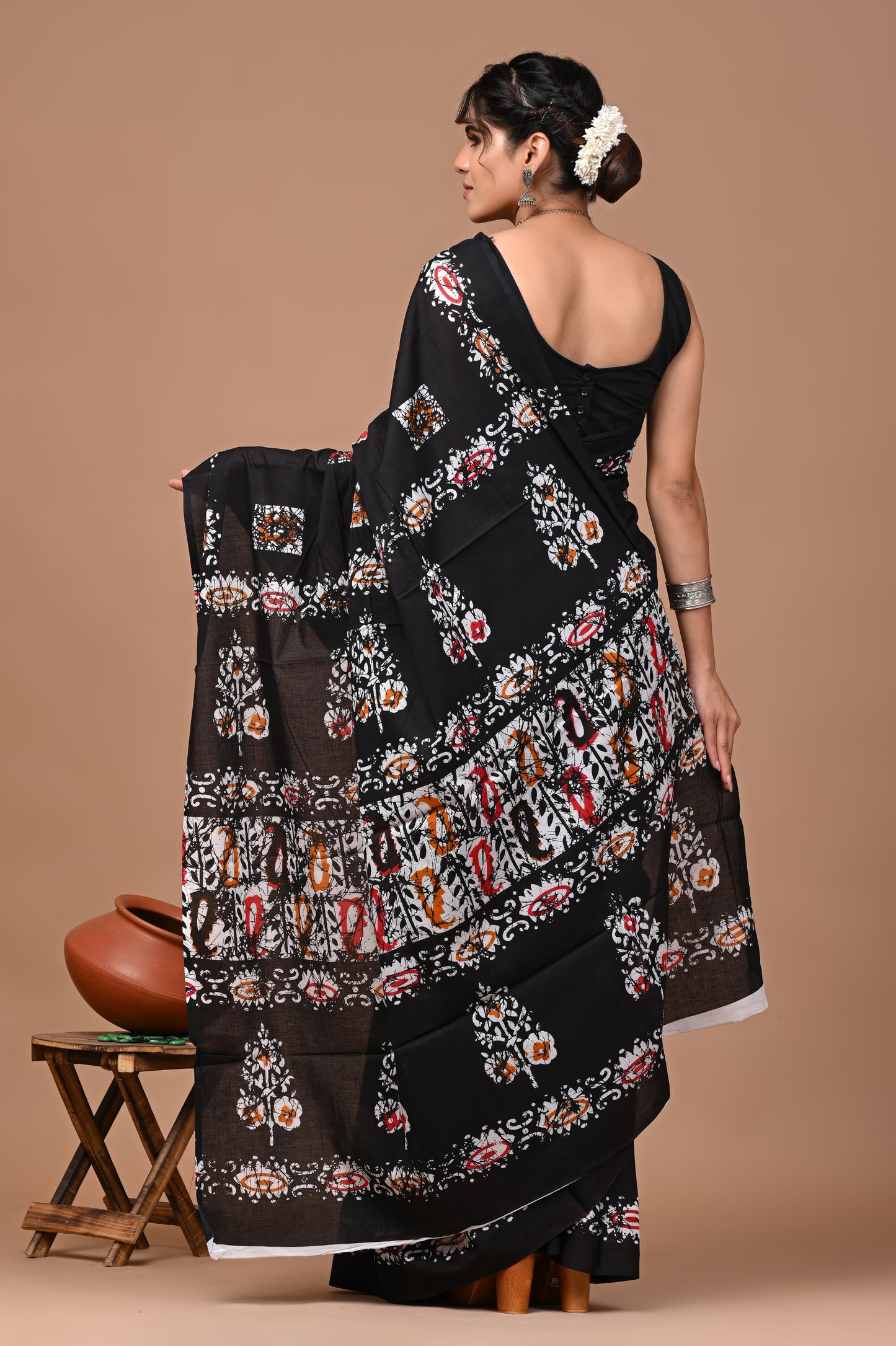 Jaipuri Printed Pure Cotton Mulmul Saree With Blouse