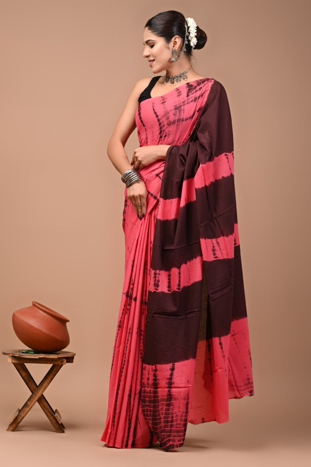 Printed Pure Cotton Mulmul Saree With Blouse