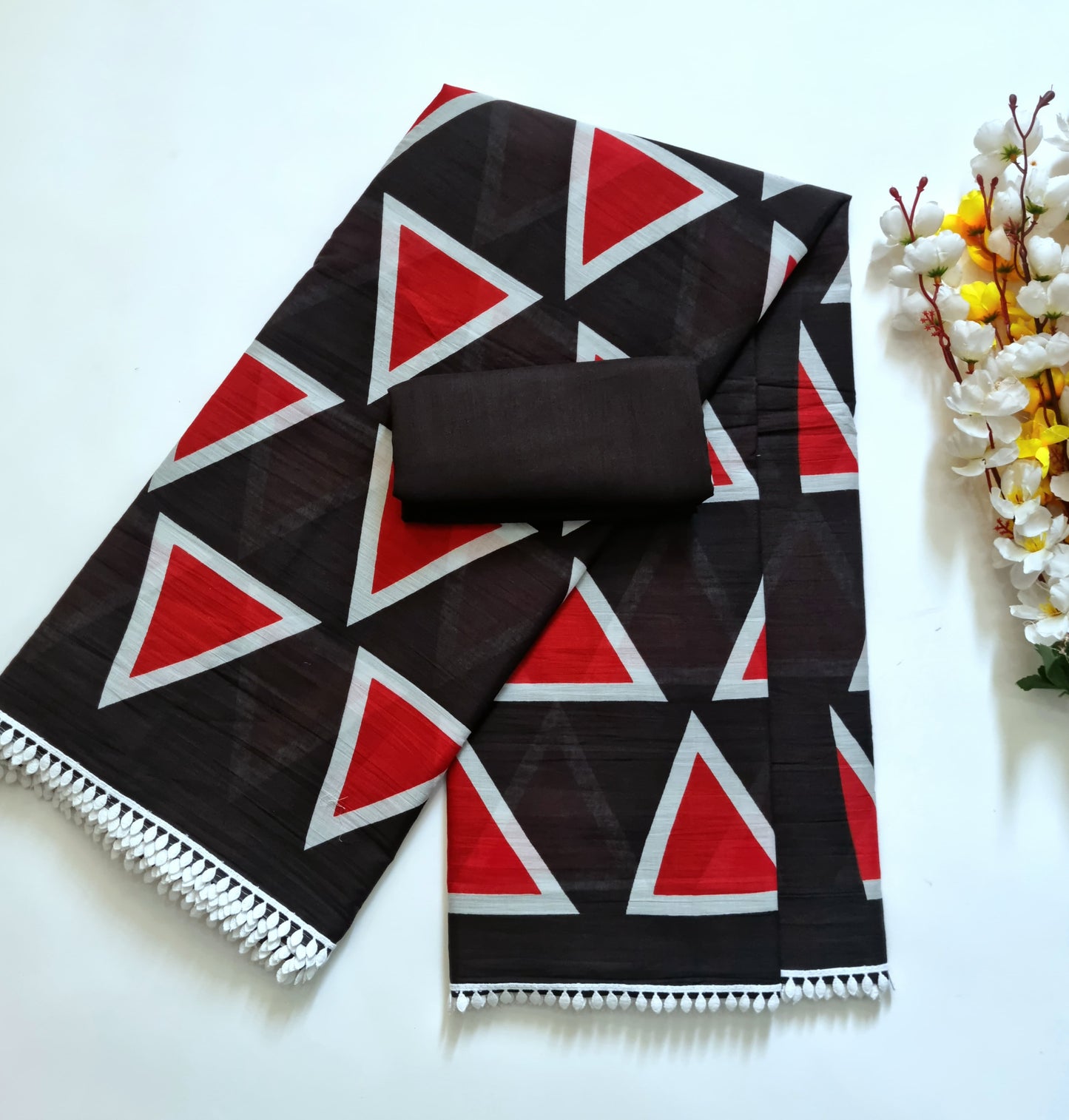 Exclusive Printed Pure Cotton Mulmul Saree with Leaf Lace