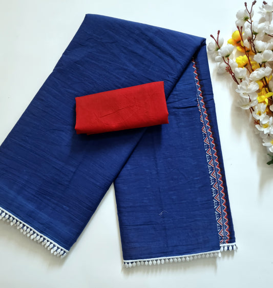 Exclusive Printed Pure Cotton Mulmul Saree with Leaf Lace