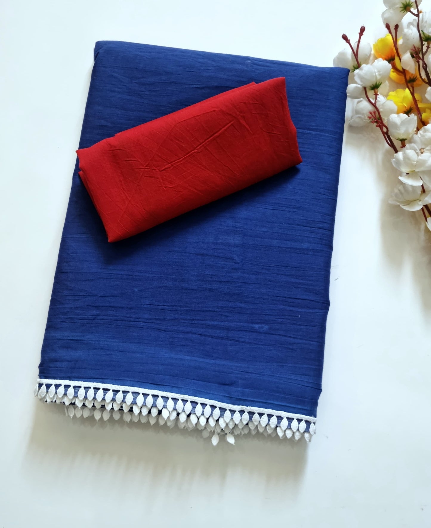 Exclusive Printed Pure Cotton Mulmul Saree with Leaf Lace