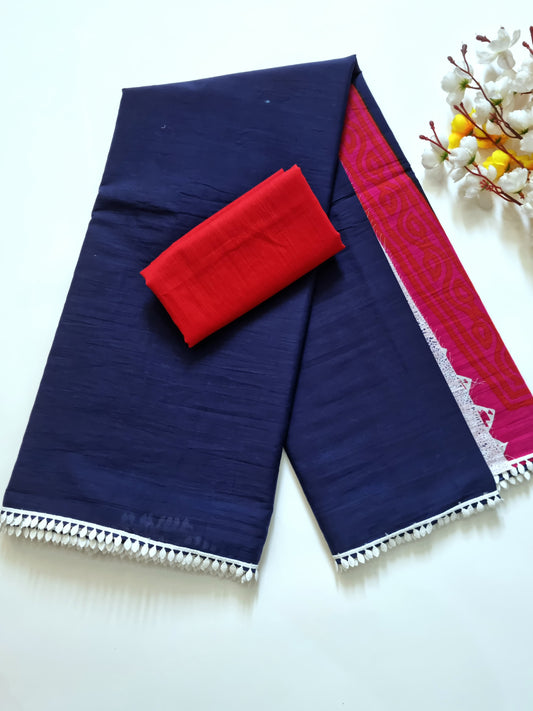 Exclusive Printed Pure Cotton Mulmul Saree with Leaf Lace
