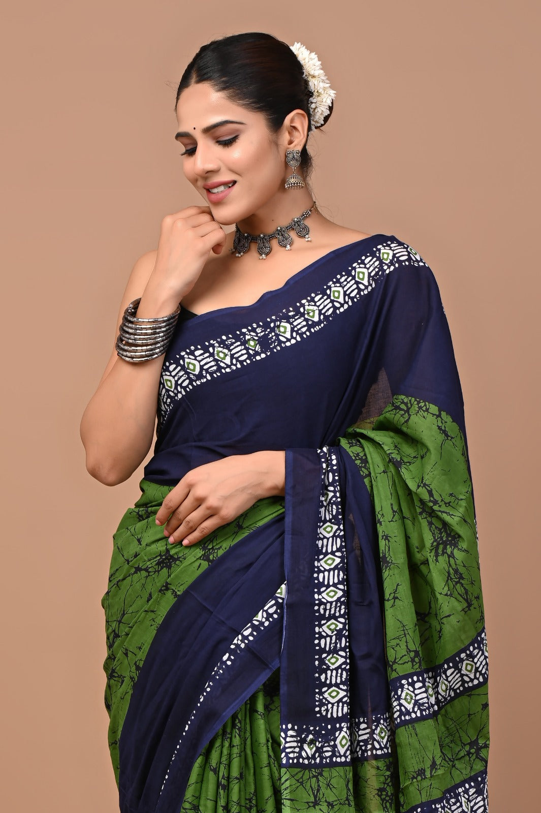 Jaipuri Printed Pure Cotton Mulmul Saree With Blouse