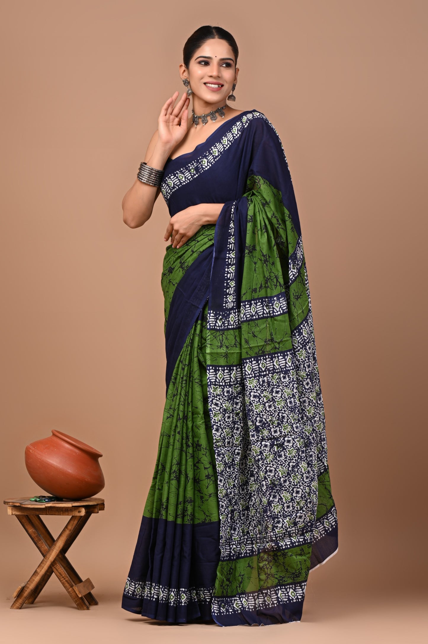 Jaipuri Printed Pure Cotton Mulmul Saree With Blouse